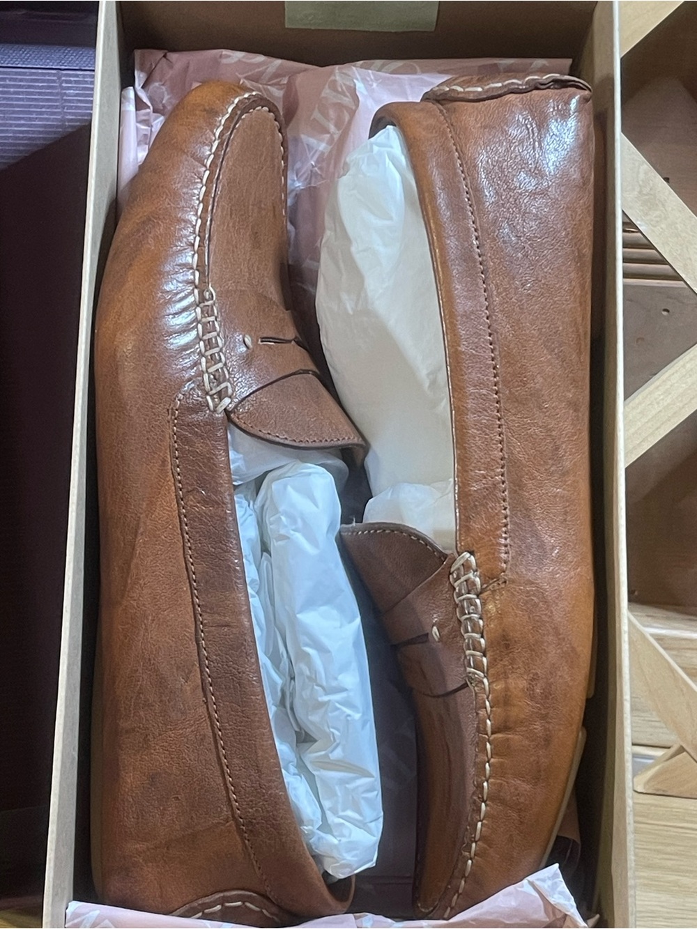 NIB Women’s Sz 10M Tan Washed Sheepskin Moccasin ‘Maggie” Penny Loafers